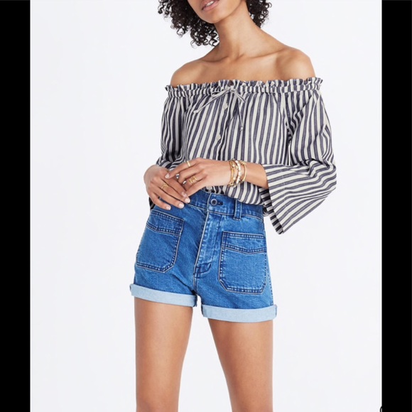 Madewell Shimmer Stripe Off-the-Shoulder Top Sz SM - Picture 2 of 8